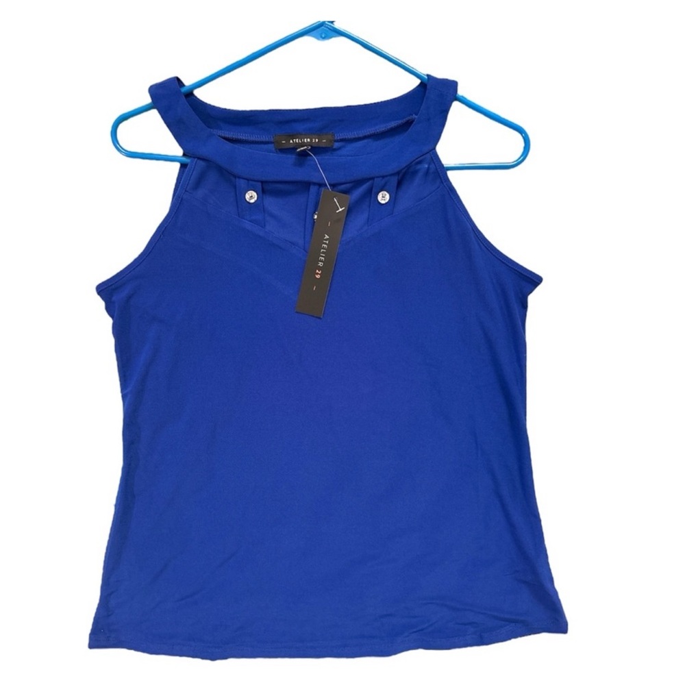 NWT Atelier 29 Cobalt Halter Sleeveless Career Blouse Women’s‎ Size Medium.